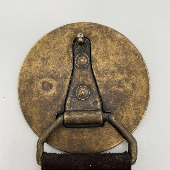 GAP Braided Brown & Tan Leather Woven Statement Belt with Shield Buckle Sz S - Picture 4 of 10